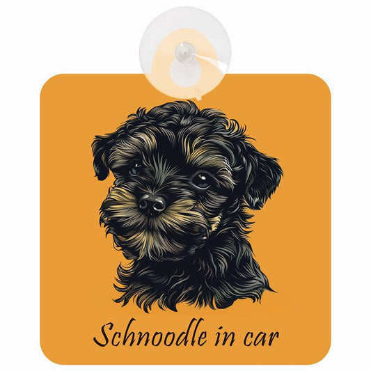 Schnoodle シュナプー Aタイプ イラスト付 DOG IN CAR 車用吸盤付サイン 12.4x14.6cm