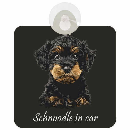 Schnoodle シュナプー Bタイプ イラスト付 DOG IN CAR 車用吸盤付サイン 12.4x14.6cm