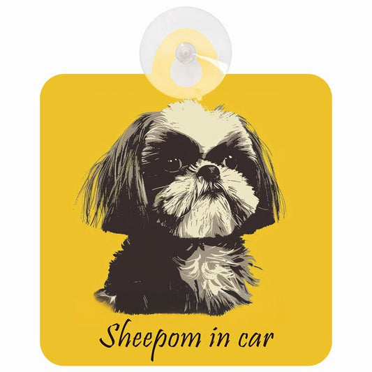 Sheepom シーポメ Aタイプ イラスト付 DOG IN CAR 車用吸盤付サイン 12.4x14.6cm