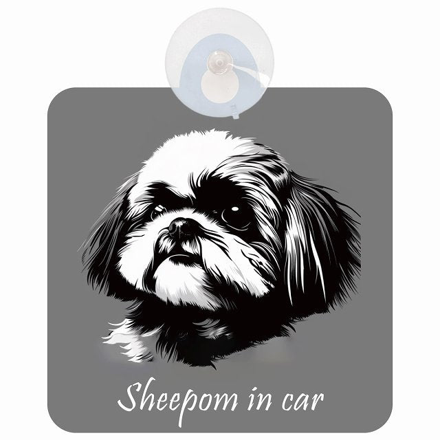 Sheepom シーポメ Bタイプ イラスト付 DOG IN CAR 車用吸盤付サイン 12.4x14.6cm