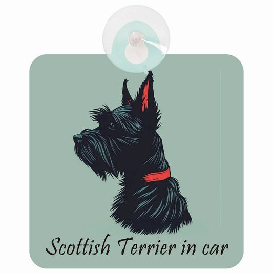 Scottish Terrier スコティッシュテリア Bタイプ イラスト付 DOG IN CAR 車用吸盤付サイン 12.4x14.6cm