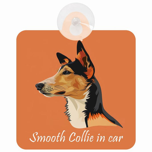 Smooth Collie スムースコリー Aタイプ イラスト付 DOG IN CAR 車用吸盤付サイン 12.4x14.6cm