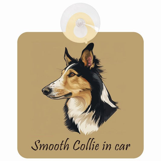Smooth Collie スムースコリー Bタイプ イラスト付 DOG IN CAR 車用吸盤付サイン 12.4x14.6cm
