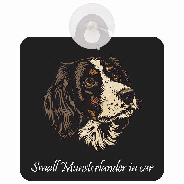 Small Munsterlander スモールミュンスターレンダー Aタイプ イラスト付 DOG IN CAR 車用吸盤付サイン 12.4x14.6cm