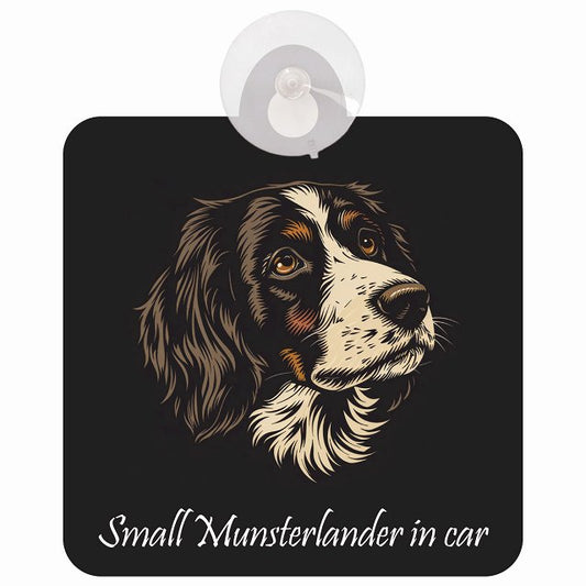 Small Munsterlander スモールミュンスターレンダー Aタイプ イラスト付 DOG IN CAR 車用吸盤付サイン 12.4x14.6cm