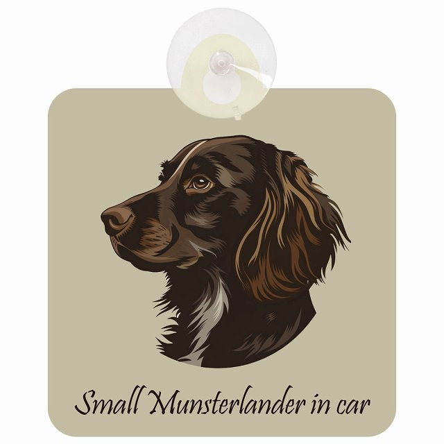 Small Munsterlander スモールミュンスターレンダー Bタイプ イラスト付 DOG IN CAR 車用吸盤付サイン 12.4x14.6cm