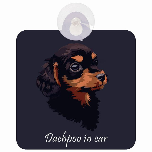 Dachpoo ダップー Aタイプ イラスト付 DOG IN CAR 車用吸盤付サイン 12.4x14.6cm