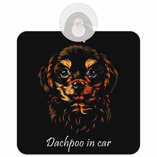 Dachpoo ダップー Bタイプ イラスト付 DOG IN CAR 車用吸盤付サイン 12.4x14.6cm