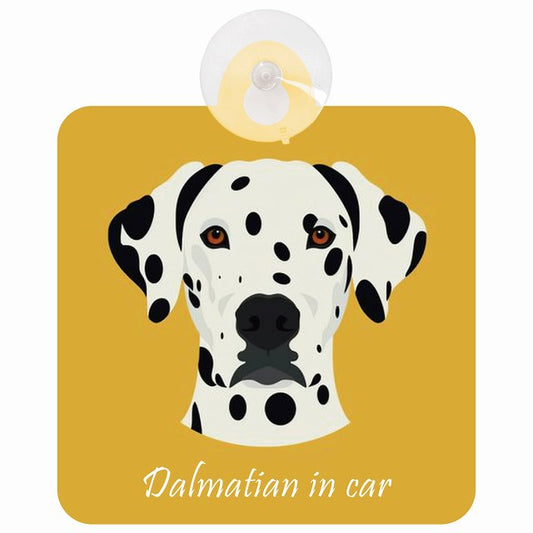Dalmatian ダルメシアン Aタイプ イラスト付 DOG IN CAR 車用吸盤付サイン 12.4x14.6cm
