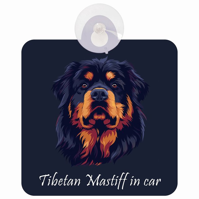 Tibetan Mastiff チベタンマスティフ Aタイプ イラスト付 DOG IN CAR 車用吸盤付サイン 12.4x14.6cm