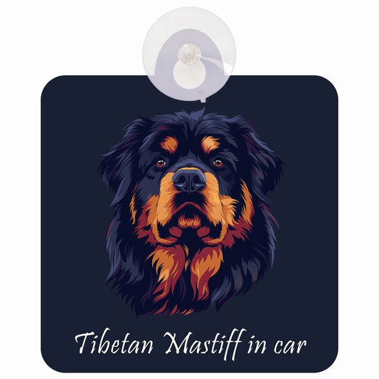 Tibetan Mastiff チベタンマスティフ Aタイプ イラスト付 DOG IN CAR 車用吸盤付サイン 12.4x14.6cm