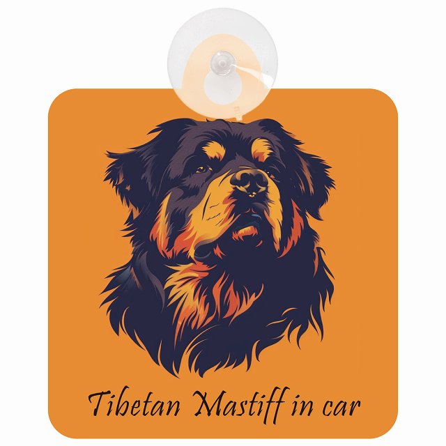 Tibetan Mastiff チベタンマスティフ Bタイプ イラスト付 DOG IN CAR 車用吸盤付サイン 12.4x14.6cm