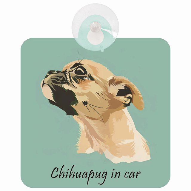 Chihuapug チワパグ Aタイプ イラスト付 DOG IN CAR 車用吸盤付サイン 12.4x14.6cm