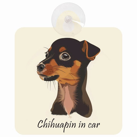 Chihuapin チワピン Aタイプ イラスト付 DOG IN CAR 車用吸盤付サイン 12.4x14.6cm