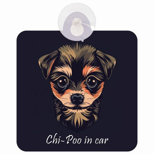 Chi-Poo チワプー Aタイプ イラスト付 DOG IN CAR 車用吸盤付サイン 12.4x14.6cm