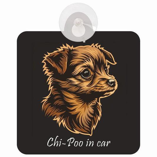 Chi-Poo チワプー Bタイプ イラスト付 DOG IN CAR 車用吸盤付サイン 12.4x14.6cm