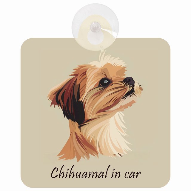 Chihuamal チワマル Aタイプ イラスト付 DOG IN CAR 車用吸盤付サイン 12.4x14.6cm
