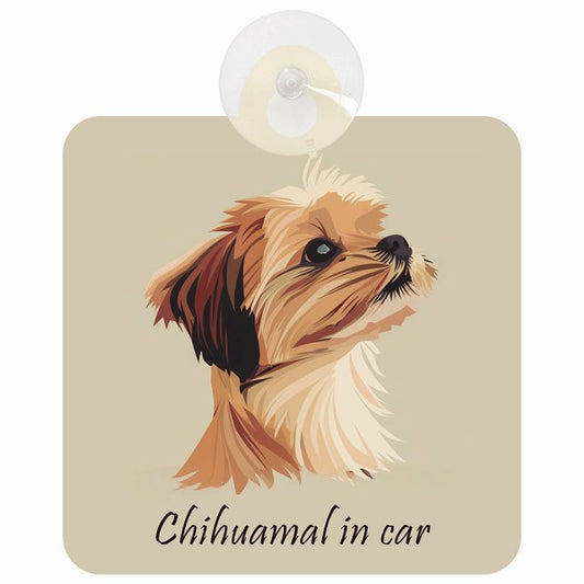 Chihuamal チワマル Aタイプ イラスト付 DOG IN CAR 車用吸盤付サイン 12.4x14.6cm
