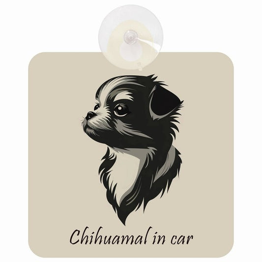 Chihuamal チワマル Bタイプ イラスト付 DOG IN CAR 車用吸盤付サイン 12.4x14.6cm