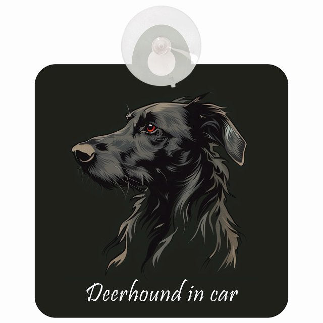 Deerhound ディアハウンド Aタイプ イラスト付 DOG IN CAR 車用吸盤付サイン 12.4x14.6cm
