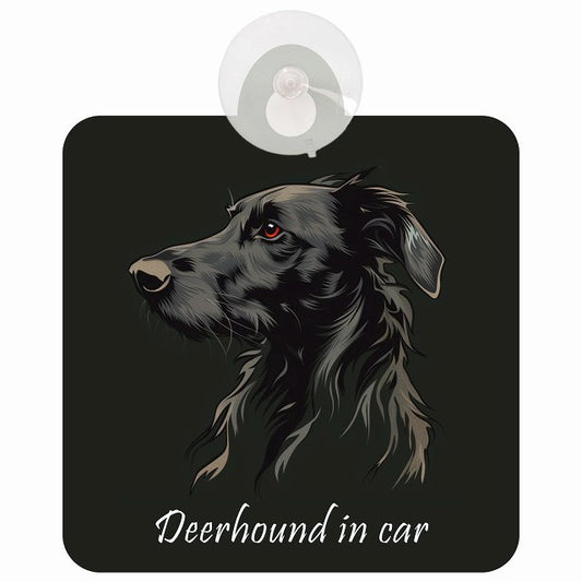 Deerhound ディアハウンド Aタイプ イラスト付 DOG IN CAR 車用吸盤付サイン 12.4x14.6cm