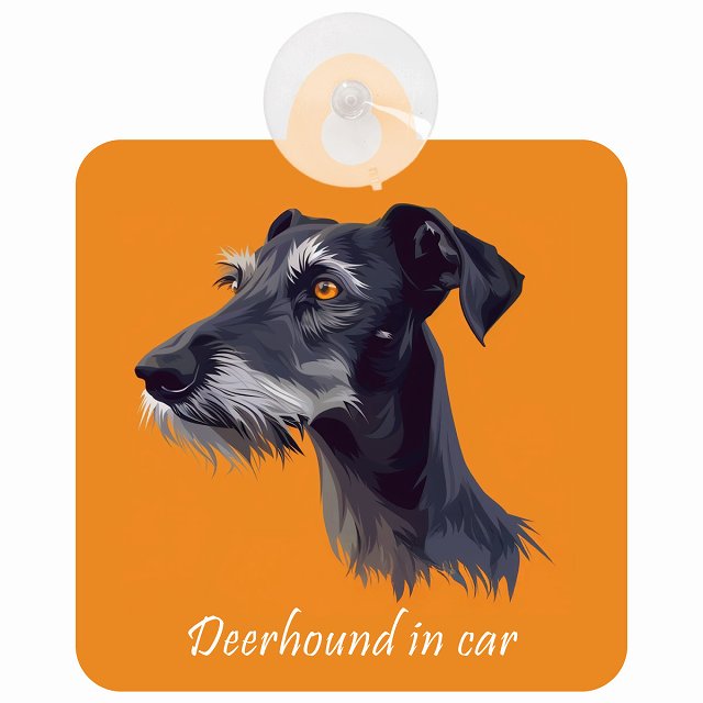 Deerhound ディアハウンド Bタイプ イラスト付 DOG IN CAR 車用吸盤付サイン 12.4x14.6cm