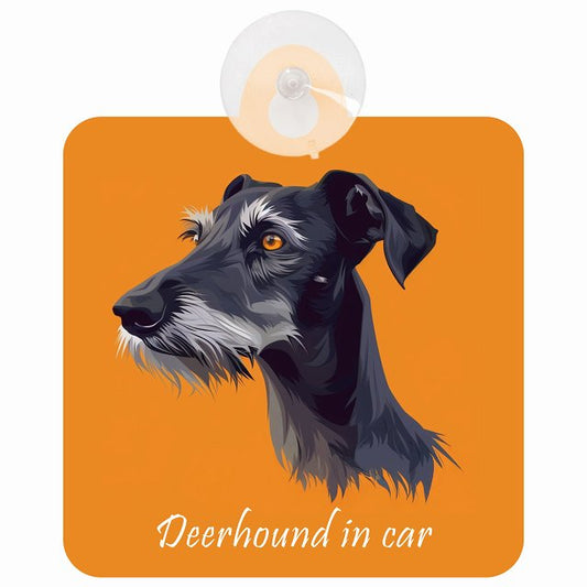 Deerhound ディアハウンド Bタイプ イラスト付 DOG IN CAR 車用吸盤付サイン 12.4x14.6cm