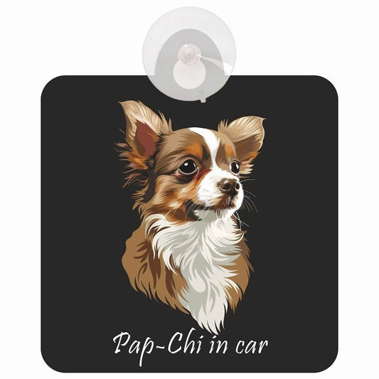 Pap-Chi パピチワ Aタイプ イラスト付 DOG IN CAR 車用吸盤付サイン 12.4x14.6cm