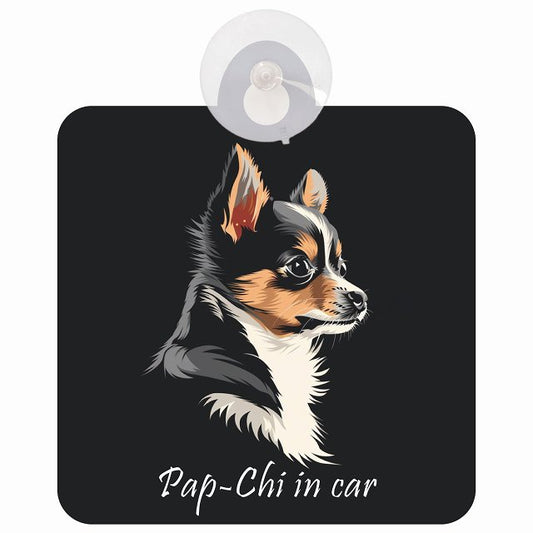 Pap-Chi パピチワ Bタイプ イラスト付 DOG IN CAR 車用吸盤付サイン 12.4x14.6cm