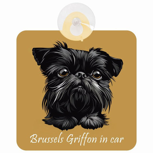Brussels Griffon ブリュッセル・グリフォン Aタイプ イラスト付 DOG IN CAR 車用吸盤付サイン 12.4x14.6cm