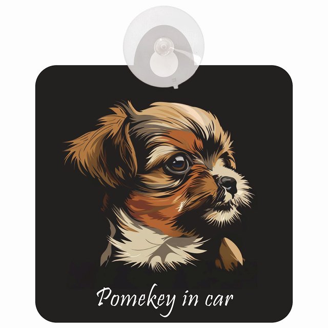 Pomekey ポメキー Aタイプ イラスト付 DOG IN CAR 車用吸盤付サイン 12.4x14.6cm