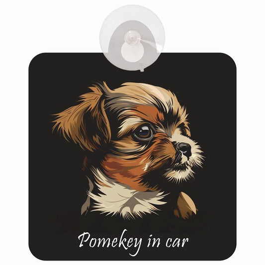 Pomekey ポメキー Aタイプ イラスト付 DOG IN CAR 車用吸盤付サイン 12.4x14.6cm