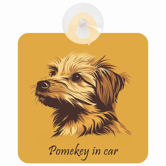 Pomekey ポメキー Bタイプ イラスト付 DOG IN CAR 車用吸盤付サイン 12.4x14.6cm