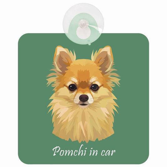 Pomchi ポメチワ Aタイプ イラスト付 DOG IN CAR 車用吸盤付サイン 12.4x14.6cm
