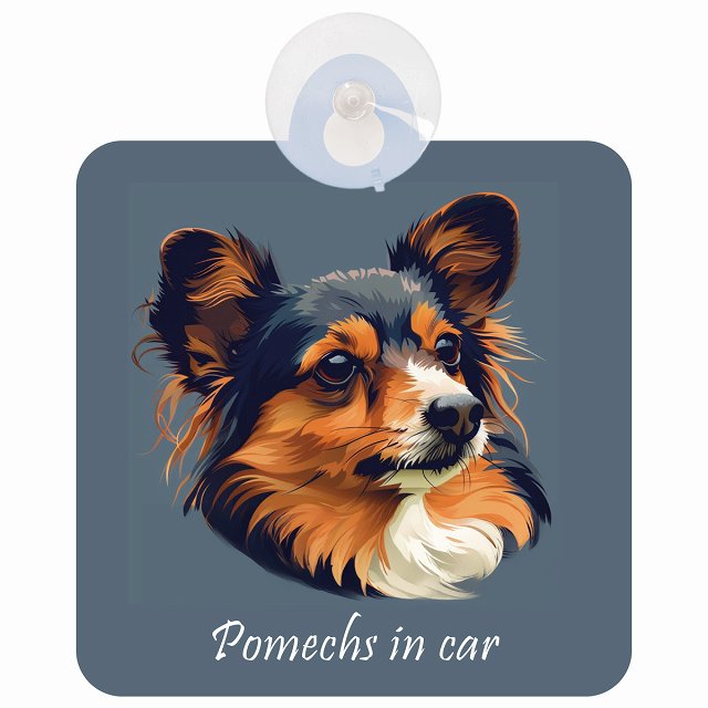 Pomechs ポメックス Aタイプ イラスト付 DOG IN CAR 車用吸盤付サイン 12.4x14.6cm