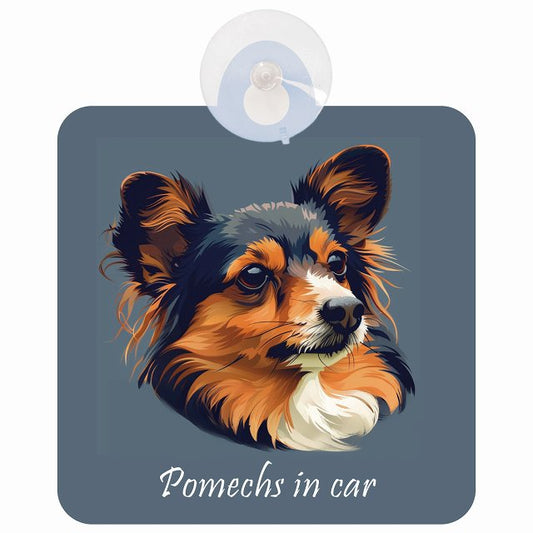 Pomechs ポメックス Aタイプ イラスト付 DOG IN CAR 車用吸盤付サイン 12.4x14.6cm