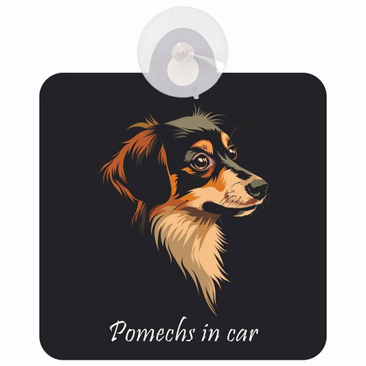 Pomechs ポメックス Bタイプ イラスト付 DOG IN CAR 車用吸盤付サイン 12.4x14.6cm