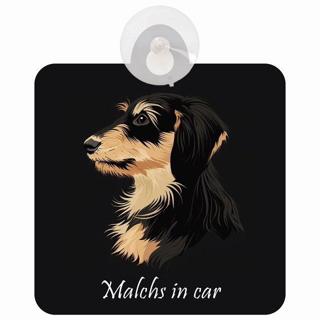 Malchs マルックス Aタイプ イラスト付 DOG IN CAR 車用吸盤付サイン 12.4x14.6cm