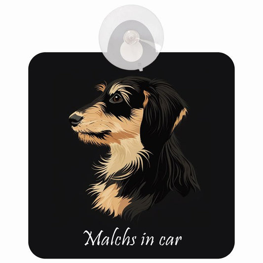 Malchs マルックス Aタイプ イラスト付 DOG IN CAR 車用吸盤付サイン 12.4x14.6cm