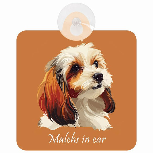 Malchs マルックス Bタイプ イラスト付 DOG IN CAR 車用吸盤付サイン 12.4x14.6cm