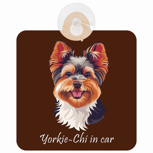 Yorkie-Chi ヨーチー Aタイプ イラスト付 DOG IN CAR 車用吸盤付サイン 12.4x14.6cm
