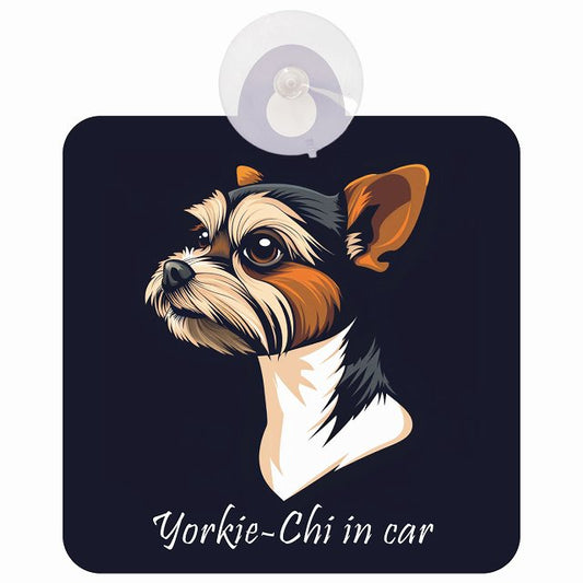 Yorkie-Chi ヨーチー Bタイプ イラスト付 DOG IN CAR 車用吸盤付サイン 12.4x14.6cm
