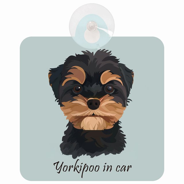 Yorkipoo ヨープー Aタイプ イラスト付 DOG IN CAR 車用吸盤付サイン 12.4x14.6cm