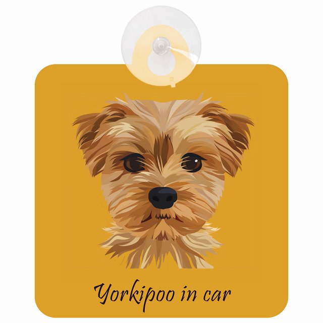 Yorkipoo ヨープー Bタイプ イラスト付 DOG IN CAR 車用吸盤付サイン 12.4x14.6cm