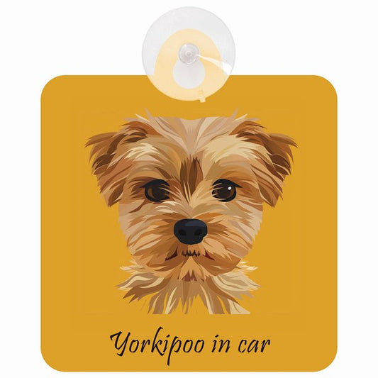Yorkipoo ヨープー Bタイプ イラスト付 DOG IN CAR 車用吸盤付サイン 12.4x14.6cm