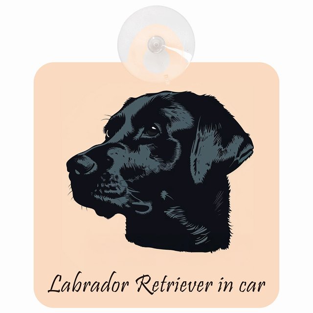 Labrador Retriever ラブラドールレトリバー Aタイプ イラスト付 DOG IN CAR 車用吸盤付サイン 12.4x14.6cm