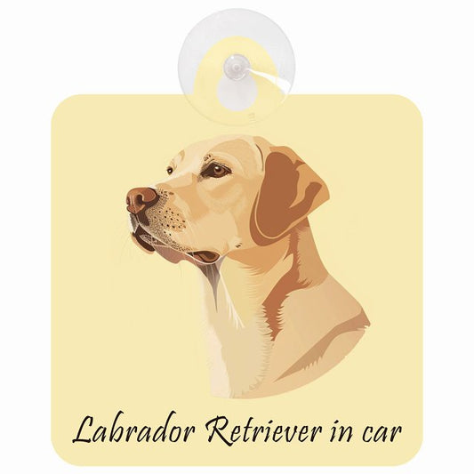 Labrador Retriever ラブラドールレトリバー Bタイプ イラスト付 DOG IN CAR 車用吸盤付サイン 12.4x14.6cm