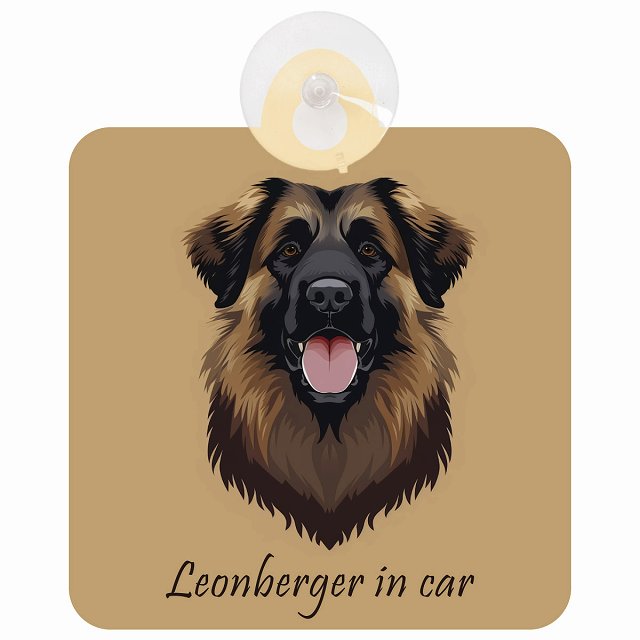 Leonberger レオンベルガー Aタイプ イラスト付 DOG IN CAR 車用吸盤付サイン 12.4x14.6cm