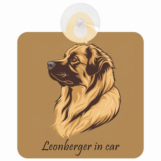 Leonberger レオンベルガー Bタイプ イラスト付 DOG IN CAR 車用吸盤付サイン 12.4x14.6cm