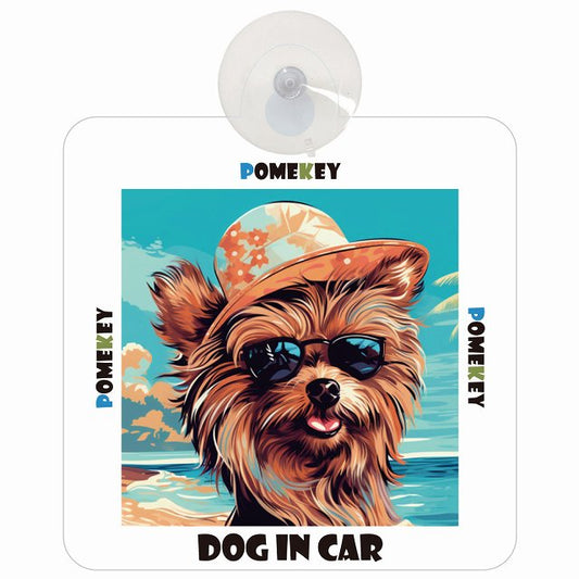 Pomekey ポメキー DOG IN CAR 海 麦わら帽子 サングラス 車用吸盤付サイン 12.4x14.6cm